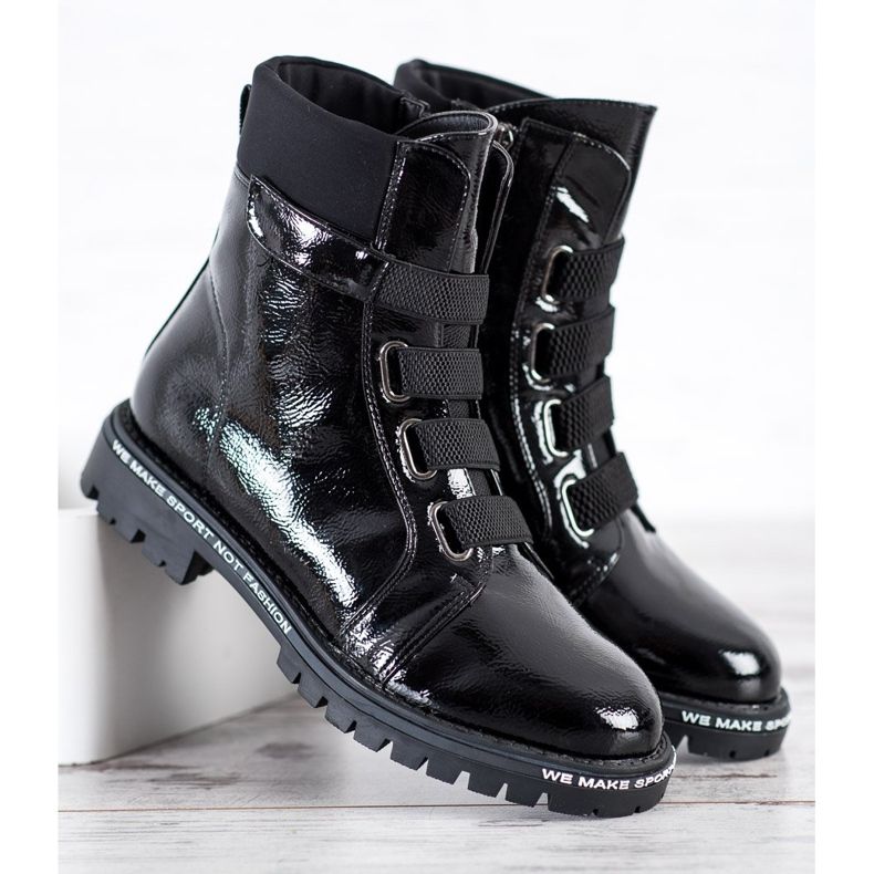 Goodin Lakierowane Workery Z Gumką czarne 1