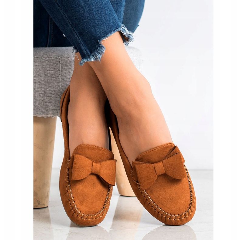 Fama Mokasyny Z Kokardką brązowe żółte 2