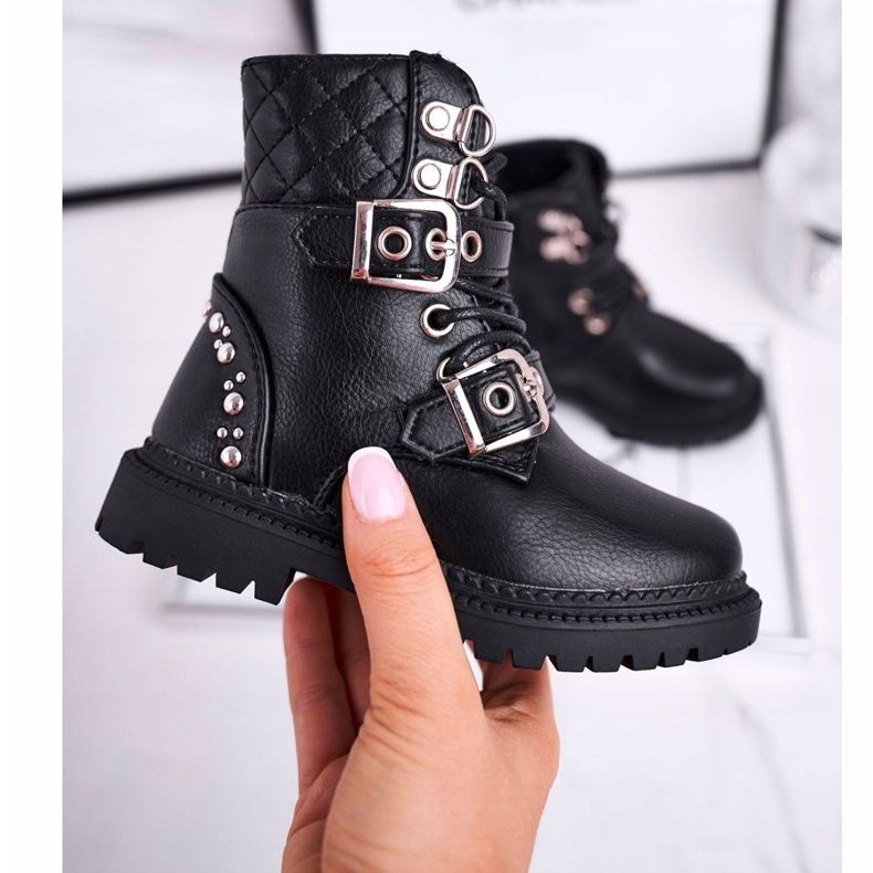 FRROCK Dziecięce Botki Ocieplone Futerkiem Czarne Dolly złoty 1