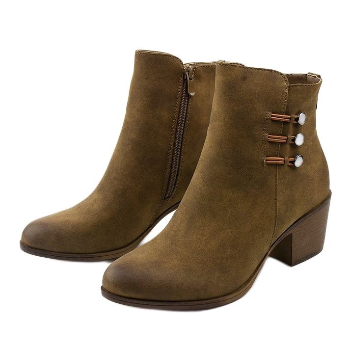 Khaki zamszowe botki na słupku Keenshaper zielone 2