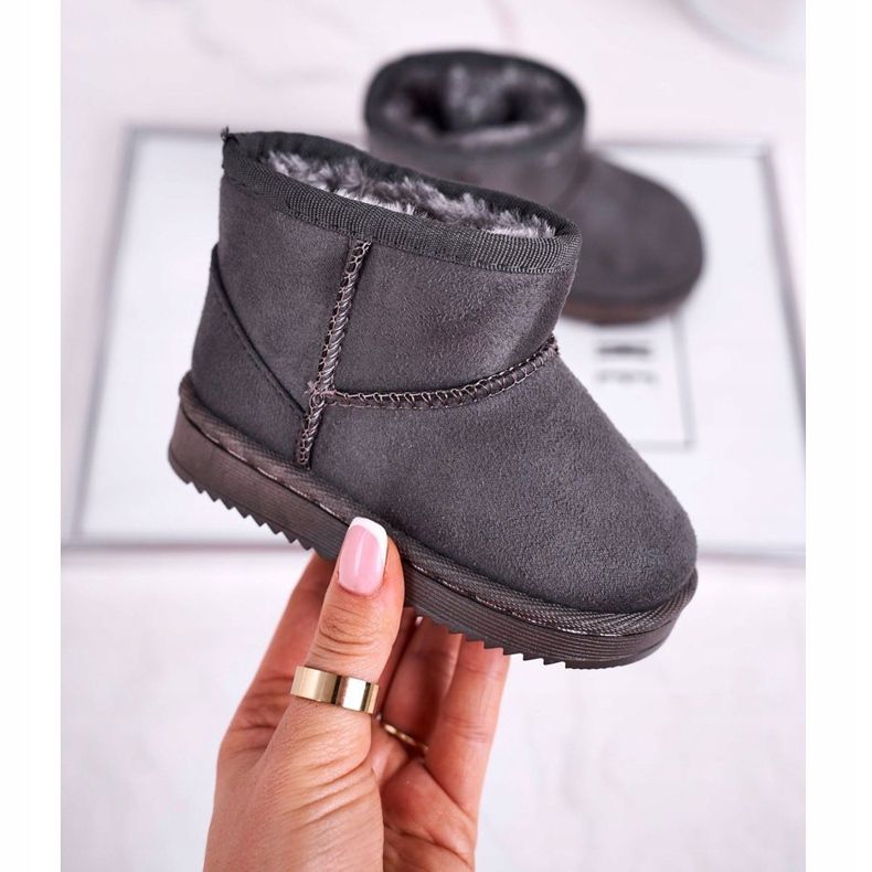 Ocieplane Dziecięce Młodzieżowe Botki Śniegowce Szare Gooby 1