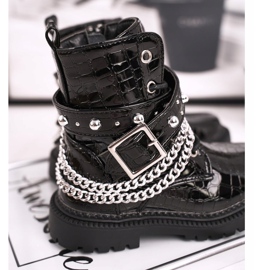 FRROCK Dziecięce Botki Ocieplone Futerkiem Lakierowane Czarne Dolly 2