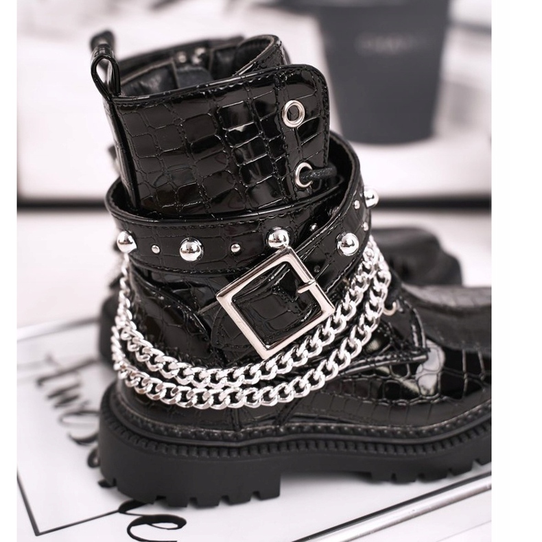 FRROCK Dziecięce Botki Ocieplone Futerkiem Lakierowane Czarne Dolly 2