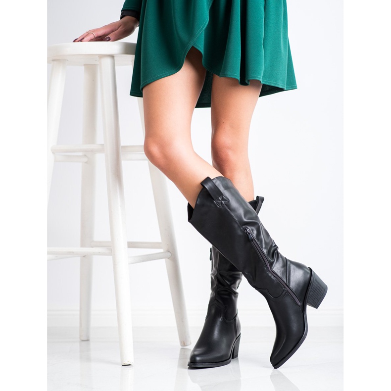 SHELOVET Czarne Kozaki Kowbojki 1