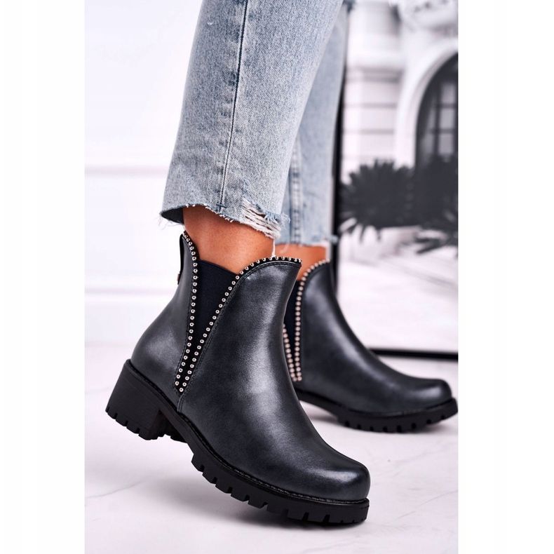 Botki Damskie Ciepłe Granatowe Starry 1