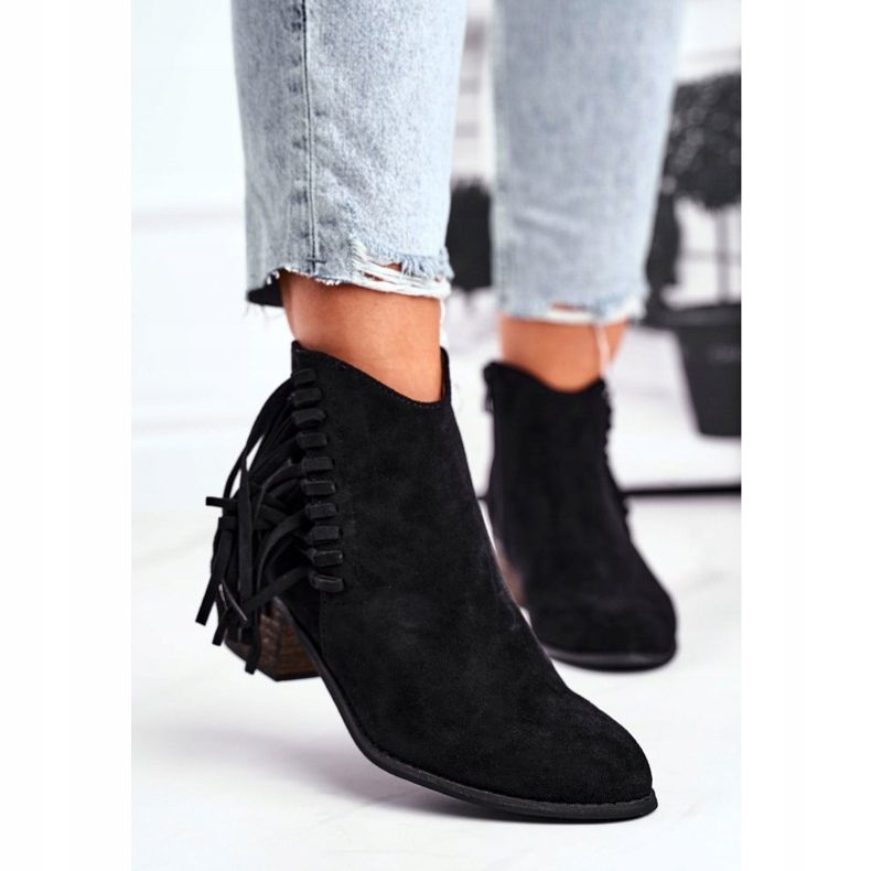 Botki Damskie Na Słupku Z Frędzlami Kowbojki Czarne Mirage 2