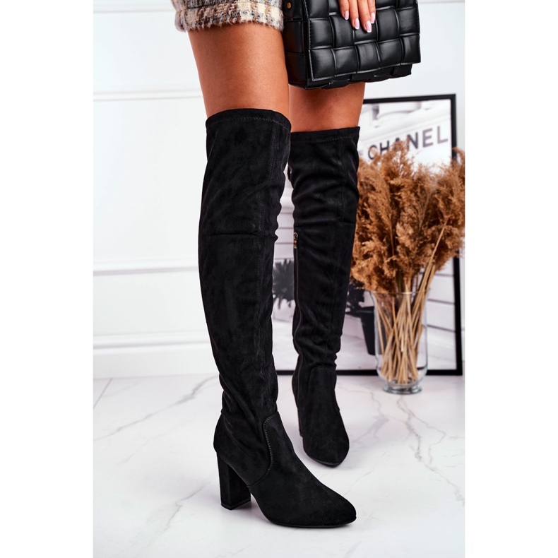 Kozaki Damskie Do Kolana Eko-Zamsz Czarne First Time 1