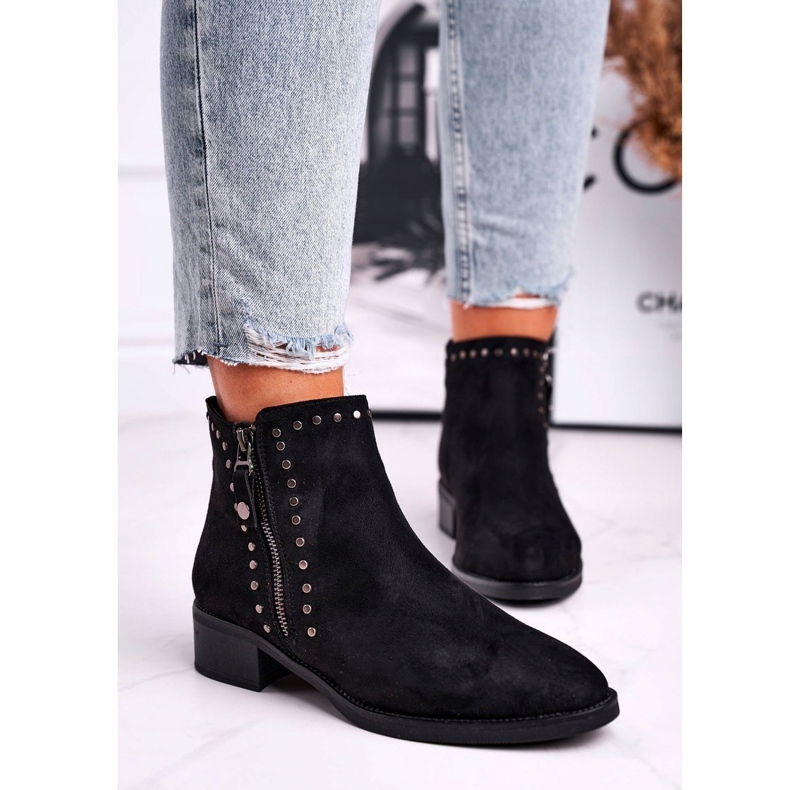 Damskie Botki Na Obcasie Nity Czarne Control 1