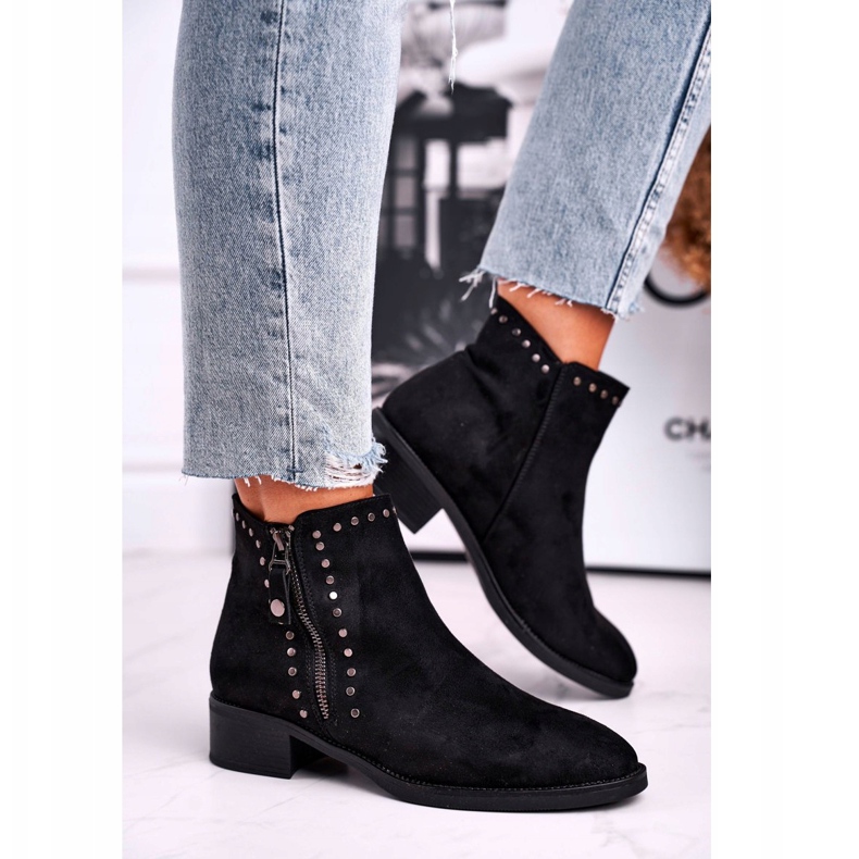 Damskie Botki Na Obcasie Nity Czarne Control 2