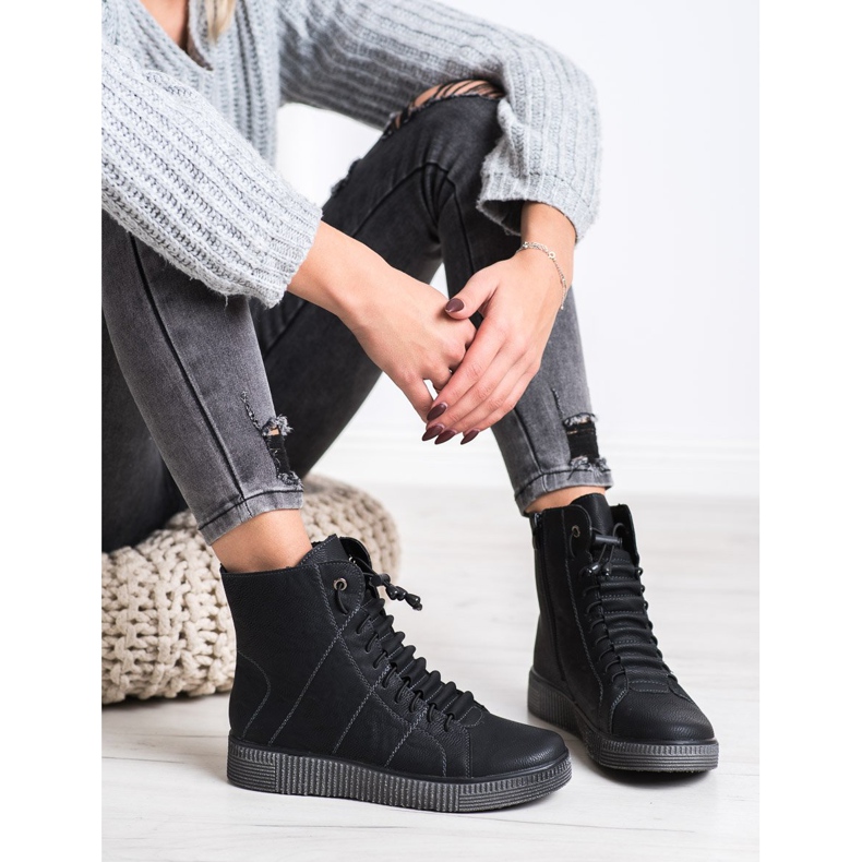 SHELOVET Czarne Workery Na Paltformie 1