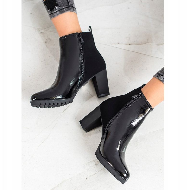 Gogo Lakierowane Botki Na Obcasie czarne 2