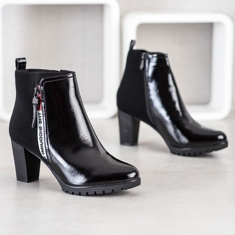 Gogo Lakierowane Botki Na Obcasie czarne 1