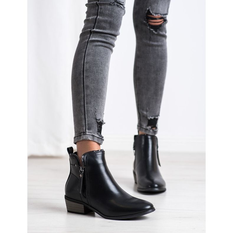 J. Star Botki Z Ozdobnym Zamkiem czarne 1