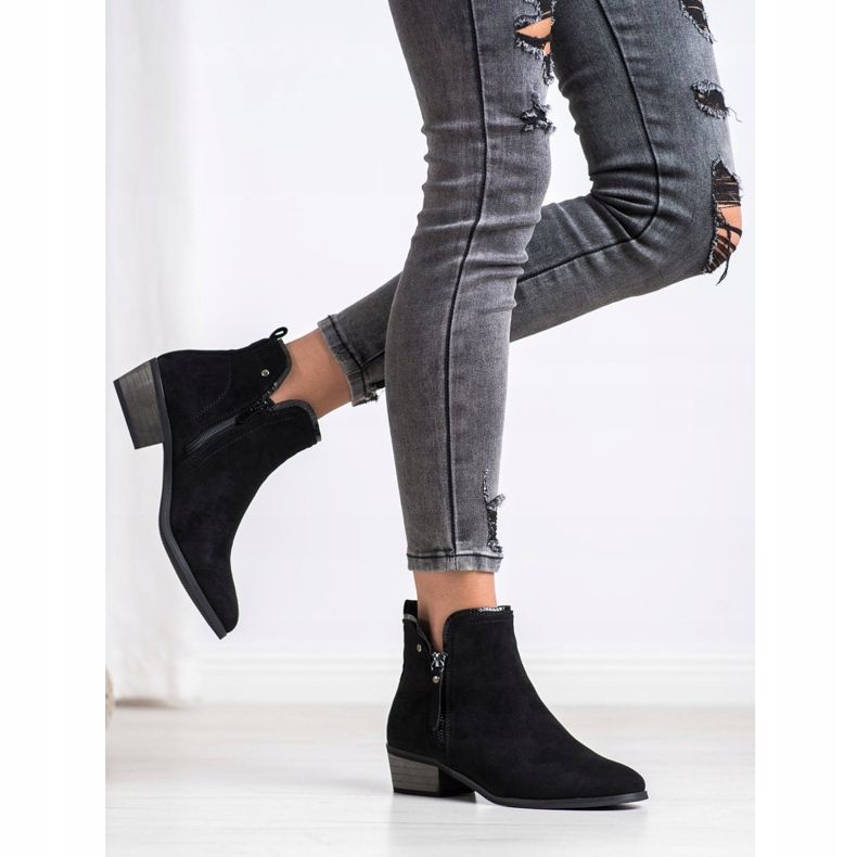 J. Star Botki Z Ozdobnym Zamkiem czarne 1