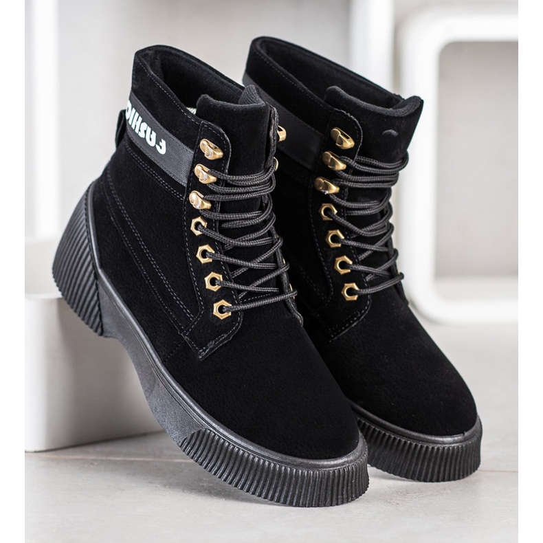 Weide Wiązane Botki Fashion czarne 1