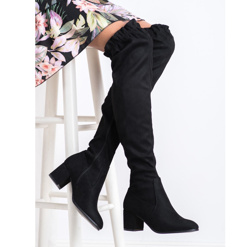 SHELOVET Wysokie Zamszowe Kozaki czarne 2