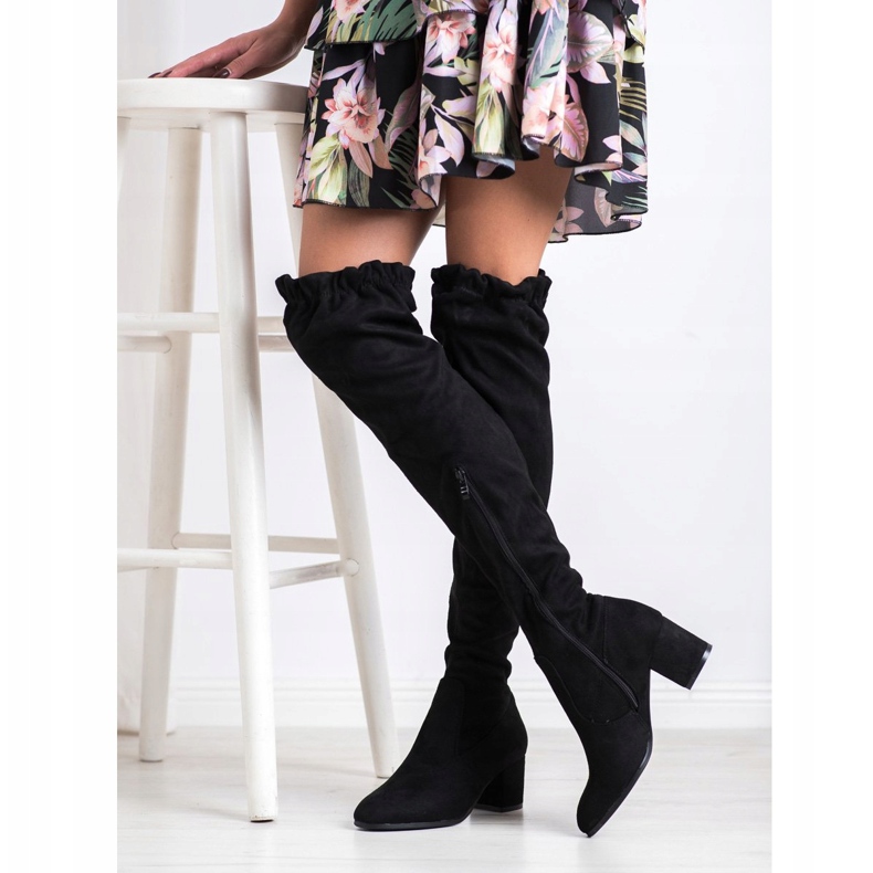 SHELOVET Wysokie Zamszowe Kozaki czarne 1