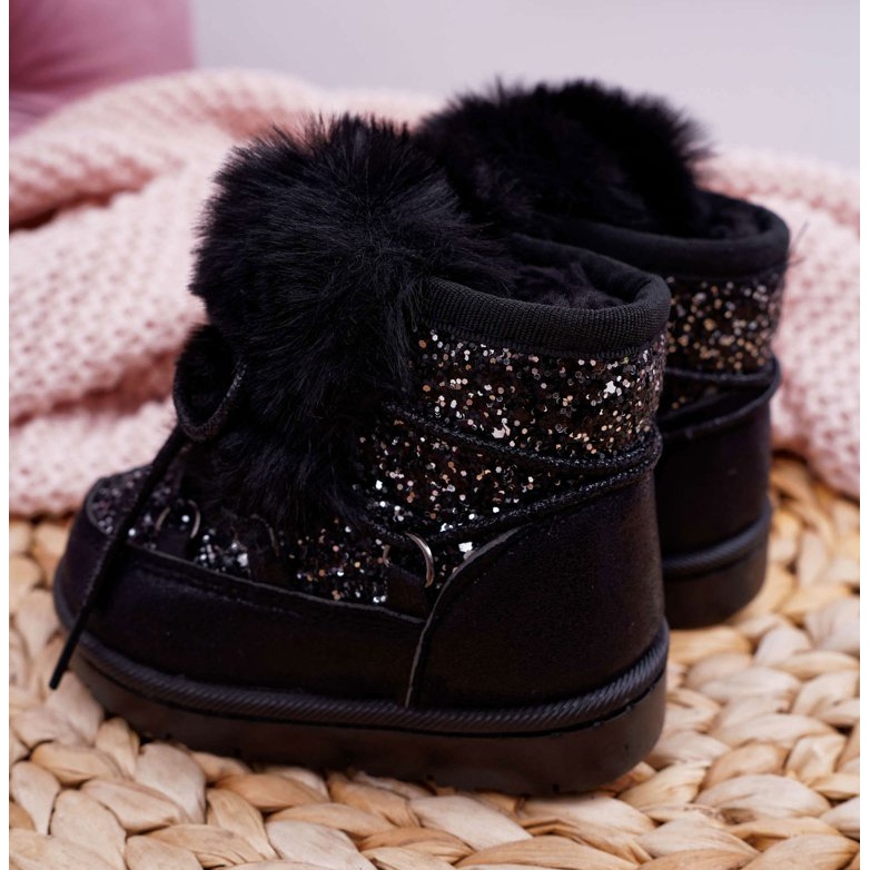 FRROCK Dziecięce Botki Śniegowce Z Futerkiem Czarne Minnie Mouse srebrny 4