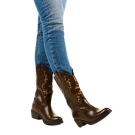 Brązowe botki kowbojki ocieplane Eshirixis beżowy 1