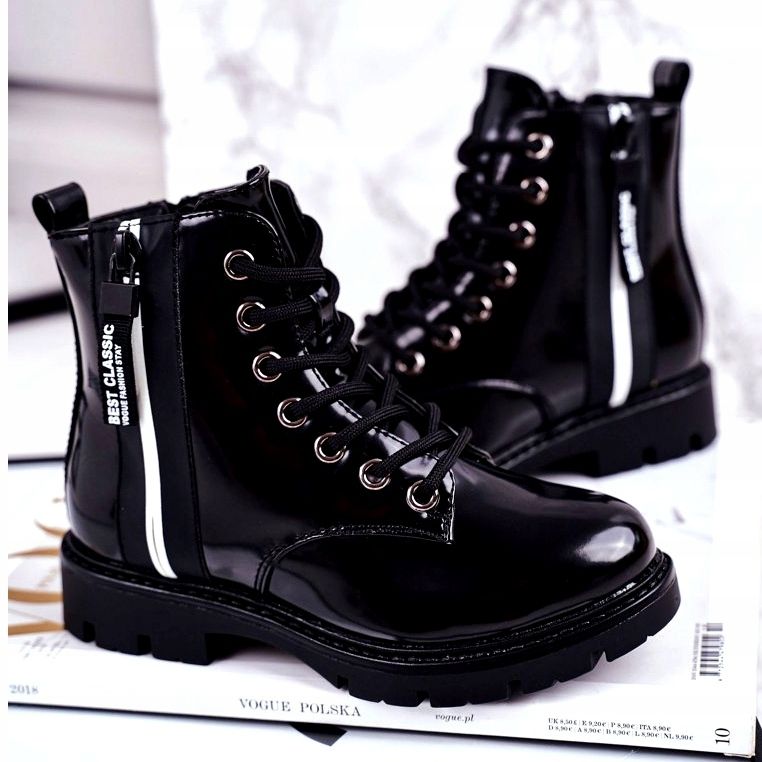 Vinceza Dziecięce Botki Ocieplane z Suwakiem Lakierowane Czarne Falkon 2