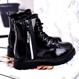 Vinceza Dziecięce Botki Ocieplane z Suwakiem Lakierowane Czarne Falkon 3