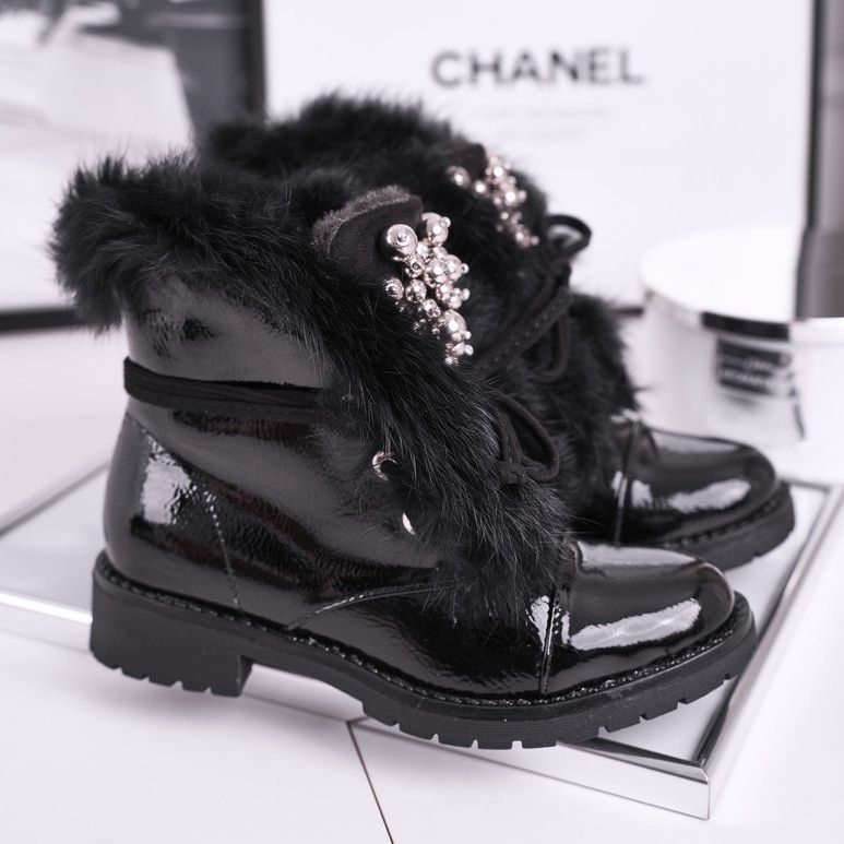 MSMG Dziecięce Botki Ocieplane Lakierowane Czarne Ella 1