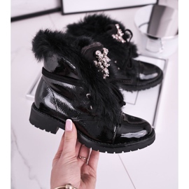 MSMG Dziecięce Botki Ocieplane Lakierowane Czarne Ella 2