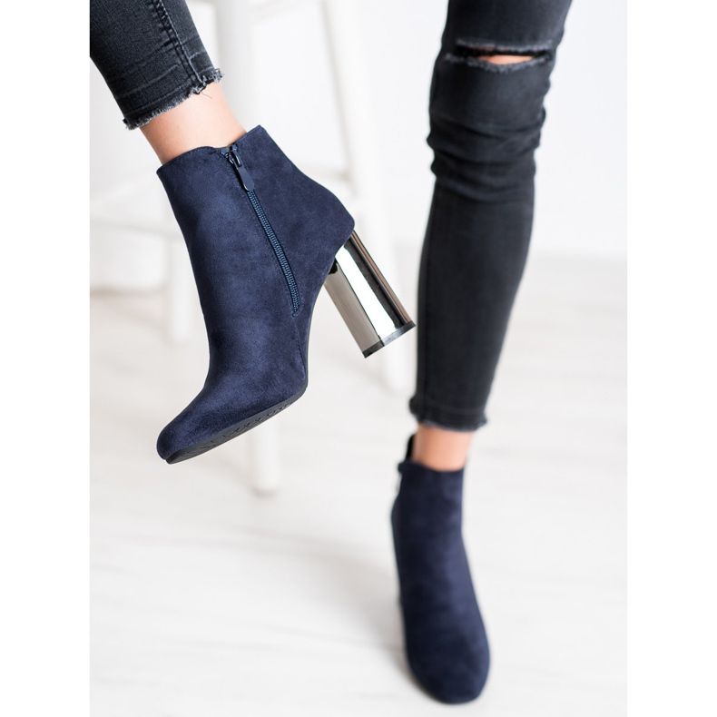 Janessa Botki Ze Srebrnym Obcasem granatowe 1
