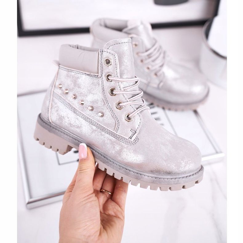 MSMG Dziecięce Ocieplane Botki z Ćwiekami Srebrne Gonzo srebrny 2