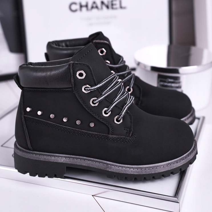 MSMG Dziecięce Ocieplane Botki z Ćwiekami Czarne Gonzo 1