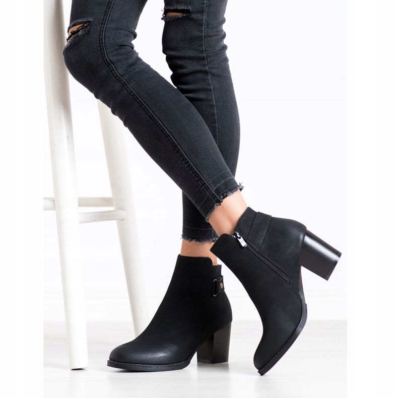 J. Star Wygodne Botki Na Słupku czarne 2