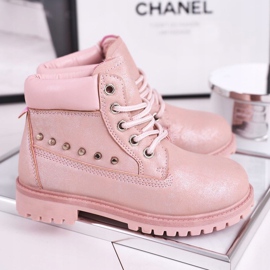 MSMG Dziecięce Ocieplane Botki z Ćwiekami Różowe Gonzo 1