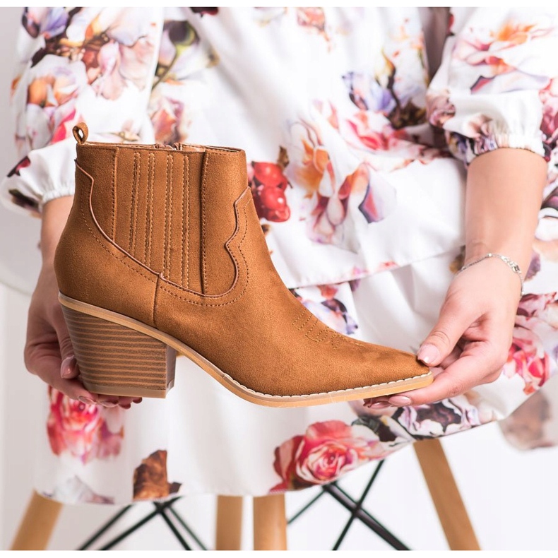 SHELOVET Kowbojki W Szpic brązowe 1