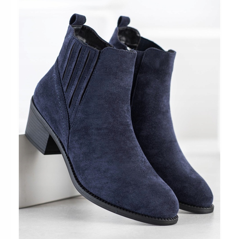 Camo Ciepłe Botki Z Zamszu granatowe 1