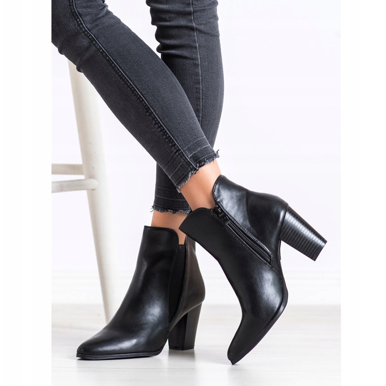 SHELOVET Ciepłe Botki Na Słupku czarne 2