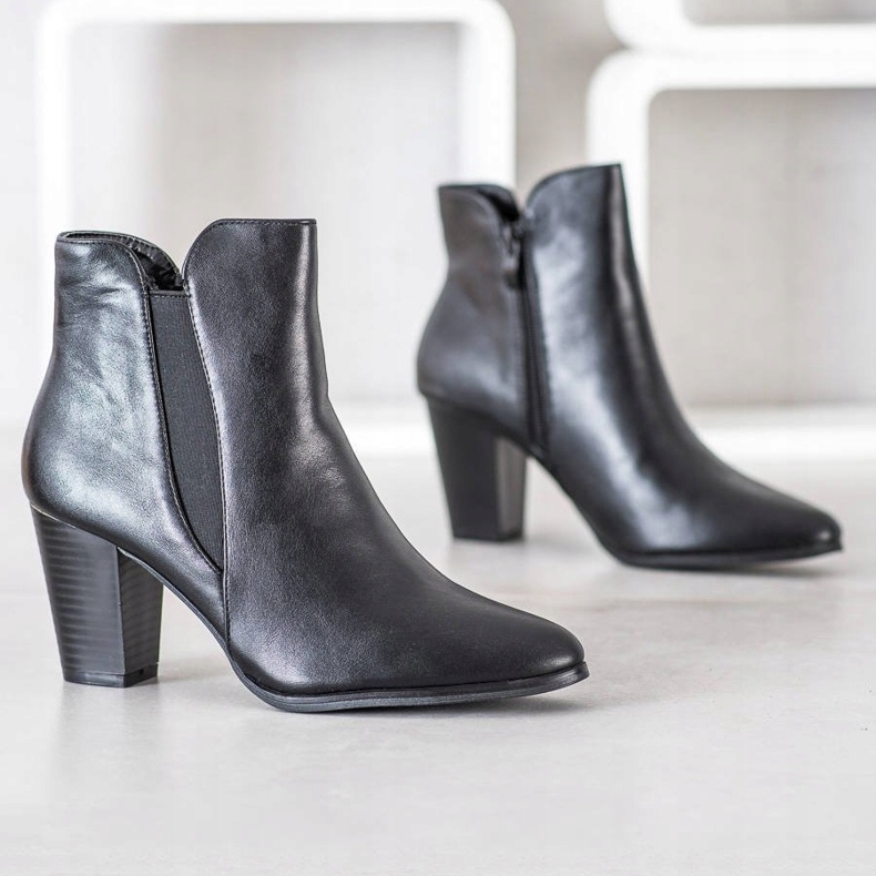 SHELOVET Ciepłe Botki Na Słupku czarne 1