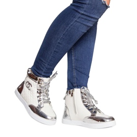 Wysokie Trampki Sneakersy R17 Biały białe srebrny 1