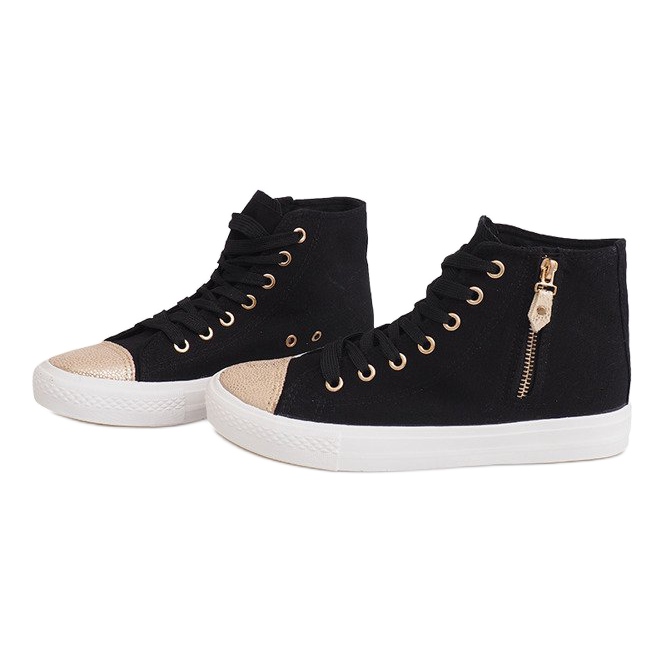 Wysokie Suwak Hit Trampki Tenisówki H-11 Czarny białe 1