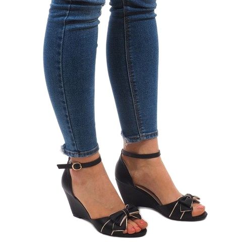 Sandały Na Koturnie F1-43 Czarny czarne 1