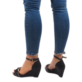 Sandały Na Koturnie F1-43 Czarny czarne 2