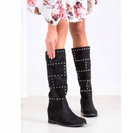 Seastar Wsuwane Kozaki Na Koturnie czarne 1