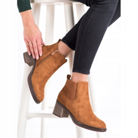 Seastar Zamszowe Botki Na Obcasie brązowe żółte 1