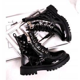 FRROCK Dziecięce Botki Ocieplone Futerkiem Lakierowane Czarne Say You 2