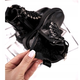 FRROCK Dziecięce Botki Ocieplone Futerkiem Lakierowane Czarne Say You 3