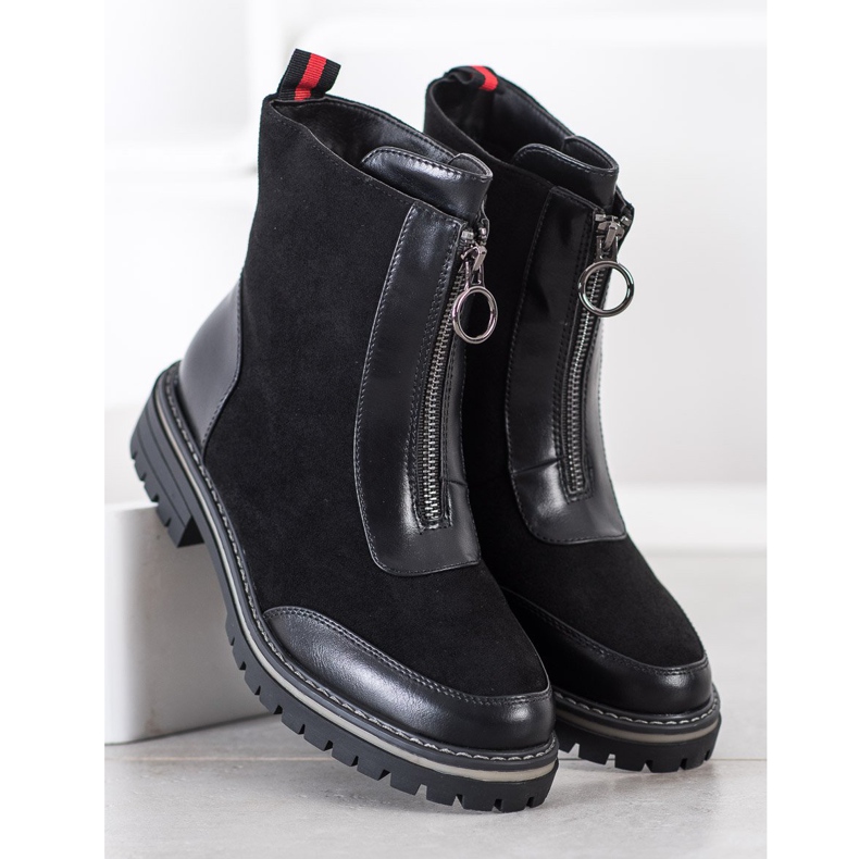 J. Star Ciepłe Workery Na Suwak czarne 2