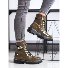 SDS Modne Lakierowane Traperki zielone 1