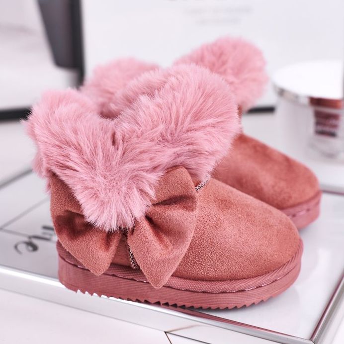 FRROCK Dziecięce botki śniegowce z futerkiem kokardką różowe Vella 1