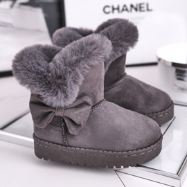 FRROCK Dziecięce botki śniegowce z futerkiem kokardką szare Vella 1