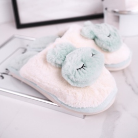 Papcie Damskie Futrzane Jasno Zielone Rabbit różowe 2