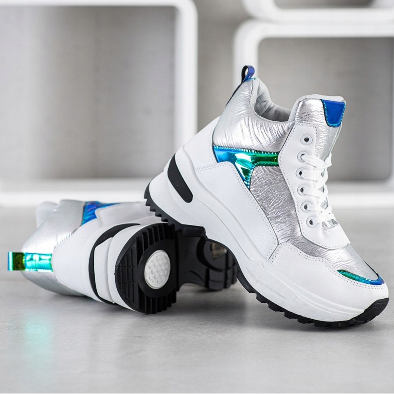 Ideal Shoes Wysokie Sneakersy Z Eko Skóry białe srebrny 2